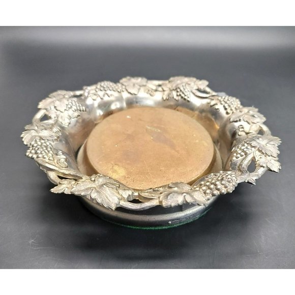Pewter Silver Wine Champagne Bottle Coaster Moisture Collector Grape Motif CR22 - Picture 2 of 6